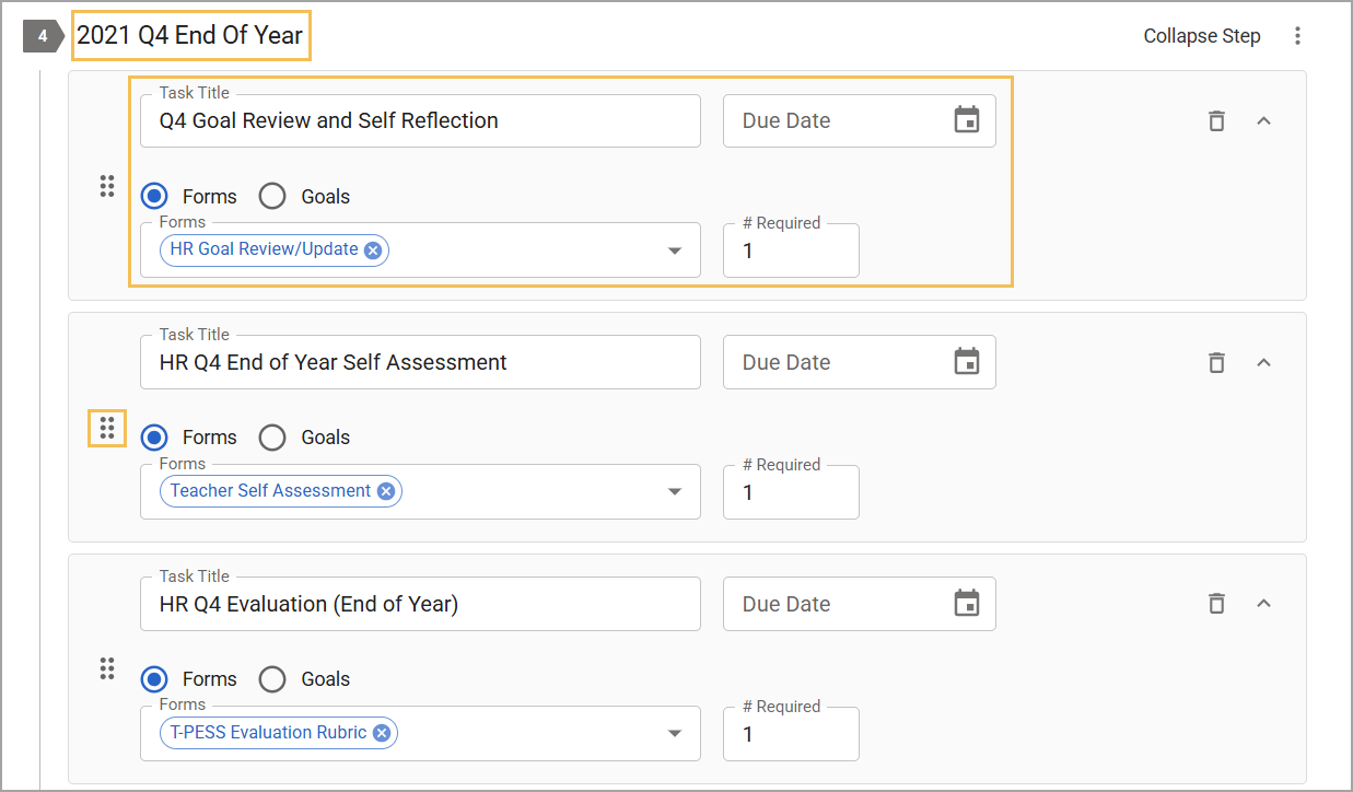 Edit the titles of steps and tasks, details of tasks, and rearrange tasks.